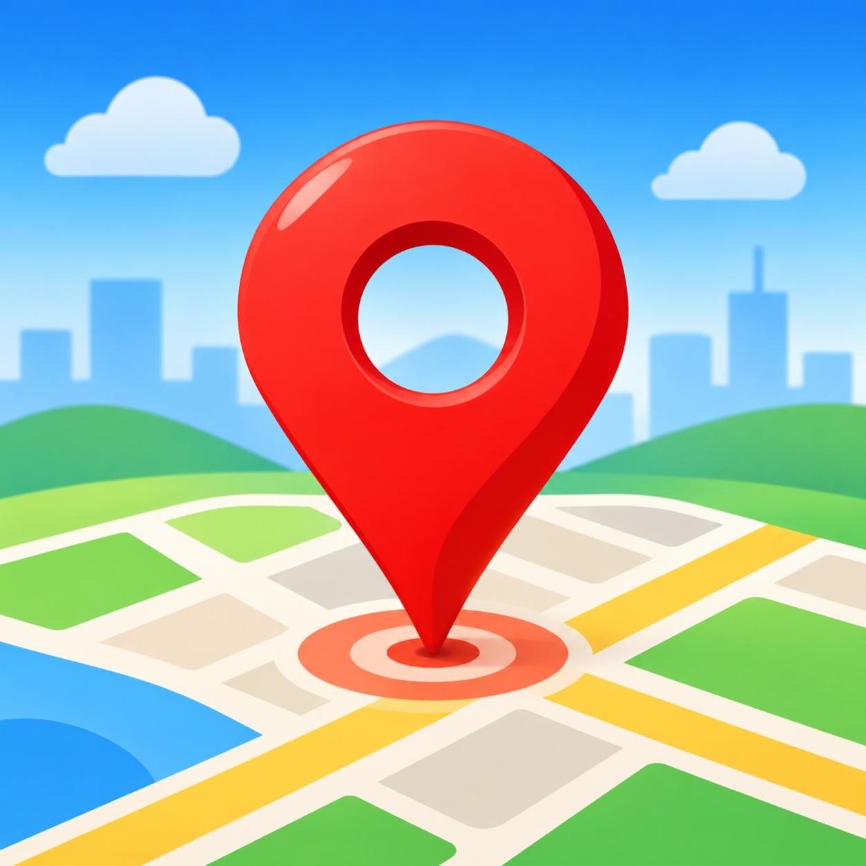 Ilustração de um ponteiro vermelho de localização no mapa do Google